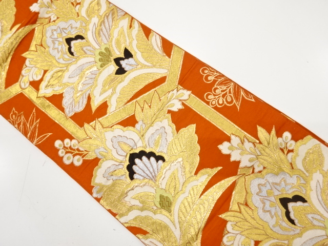 JAPANESE KIMONO / ANTIQUE FUKURO OBI / WOVEN CHINESE FLOWERS